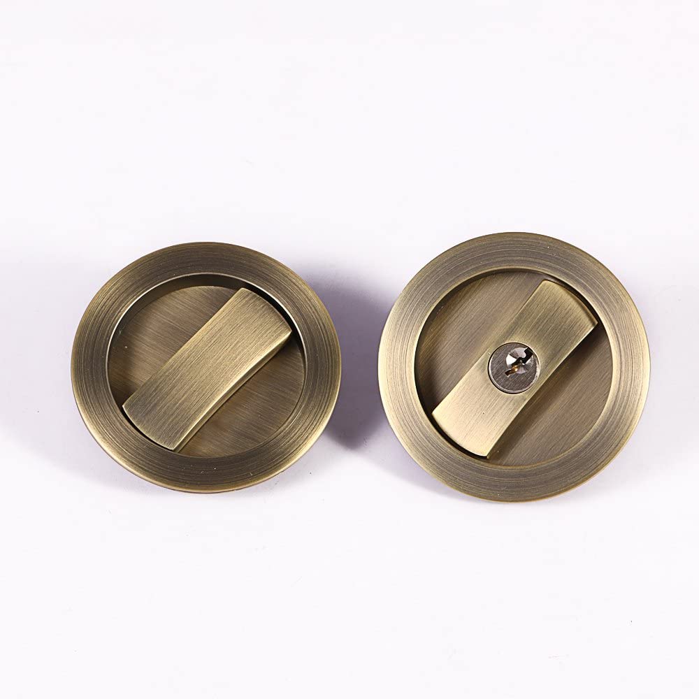 CCJH Invisible Barn Wood Sliding Door Gate Cup Handle Lock Hardware With Keys Black Dia 2 95