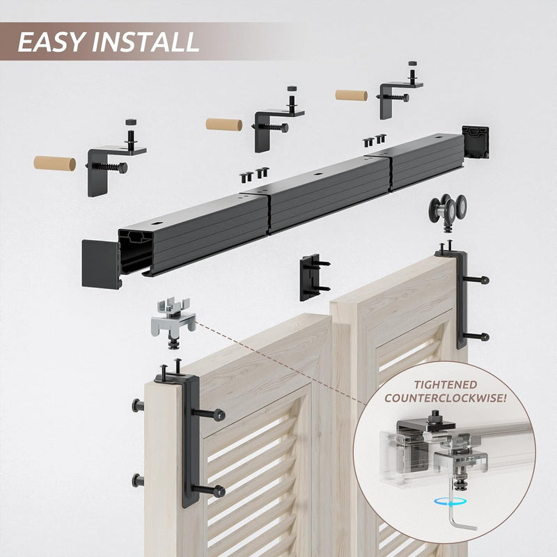 4FT Box Rail Hardware Bi-Folding Sliding Barn Door Hardware Kit  for 2 Doors (No Door)