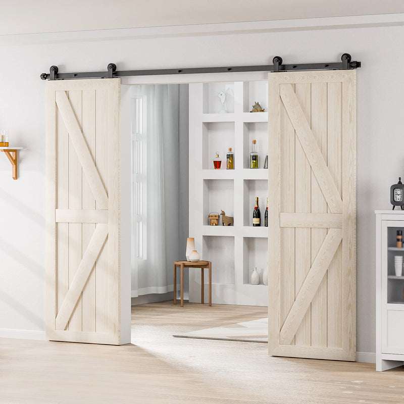 17FT Sliding barn door hardware kit for double wooden door