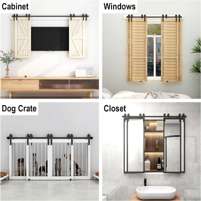 CCJH 3-8FT Super Mini Cabinet Bypass Sliding Barn Door Hardware Kit for 2/4 Door