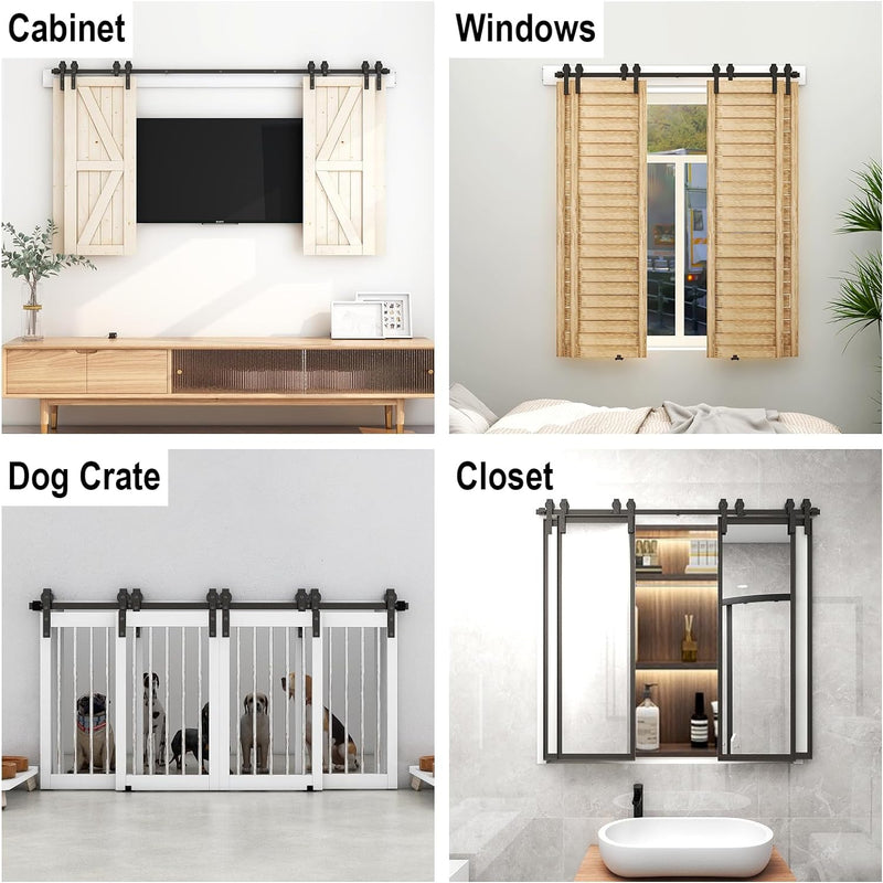 CCJH 3-8FT Super Mini Cabinet Bypass Sliding Barn Door Hardware Kit for 2/4 Door
