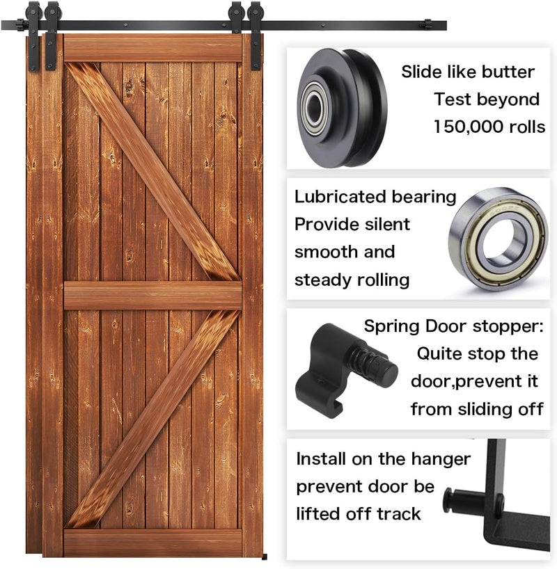 Bypass Sliding Barn Door Upgraded Single Track kit CCJH J Style for Double Barn Door