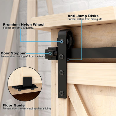 CCJH 3-8FT Super Mini Cabinet Bypass Sliding Barn Door Hardware Kit for 2/4 Door