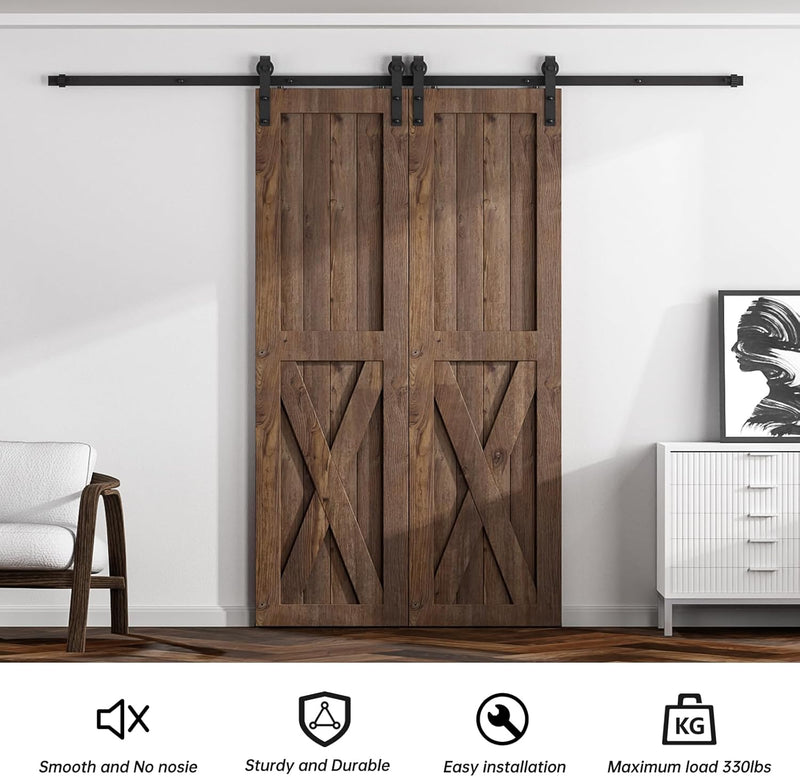 17FT Sliding barn door hardware kit for double wooden door
