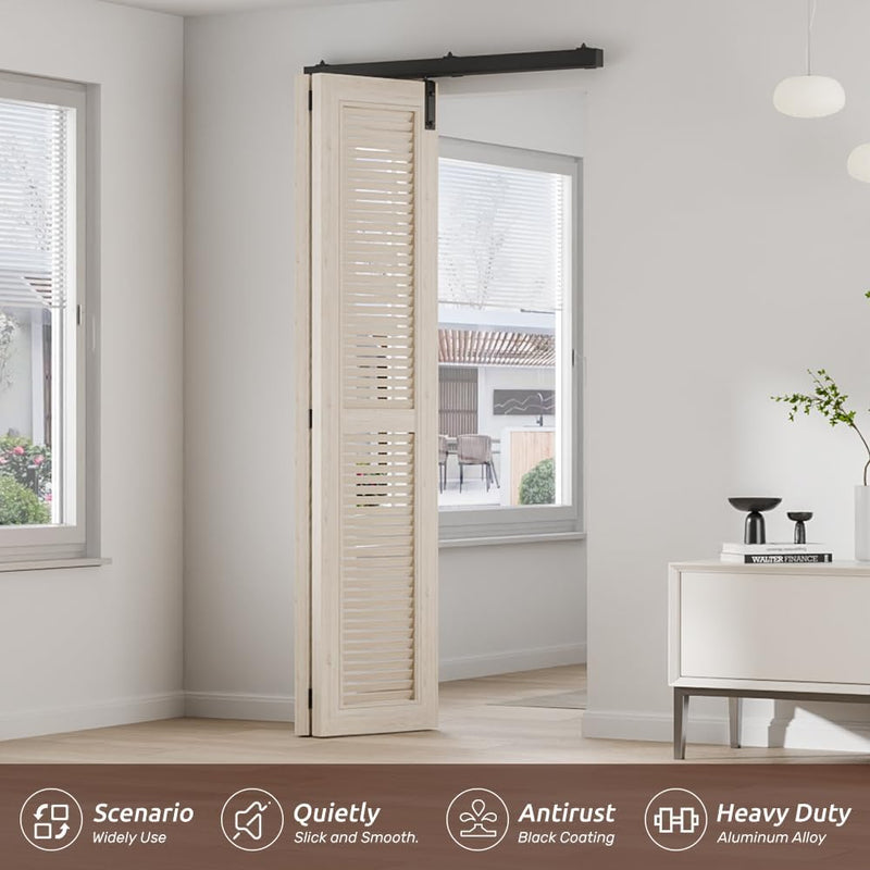 4FT Box Rail Hardware Bi-Folding Sliding Barn Door Hardware Kit  for 2 Doors (No Door)