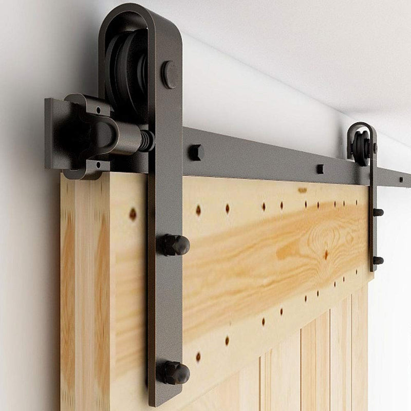 CCJH 20FT Single Sliding Barn Door Hardware Kit Black Basic Roller Carbon Steel Hanger Flat Track System for Closet Kitchen 1 Door 120 inch Wide