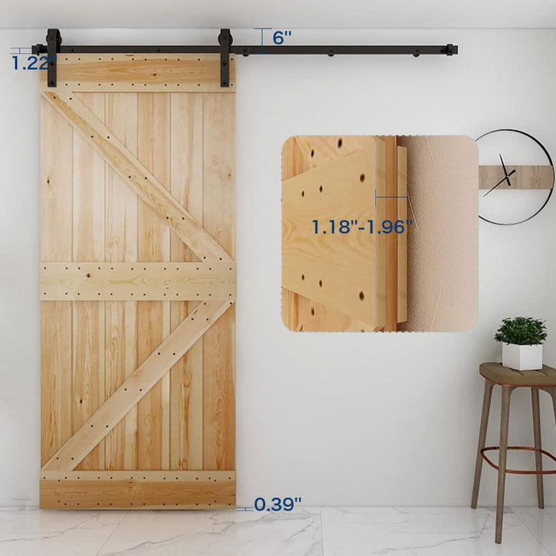 CCJH 20FT Single Sliding Barn Door Hardware Kit Black Basic Roller Carbon Steel Hanger Flat Track System for Closet Kitchen 1 Door 120 inch Wide