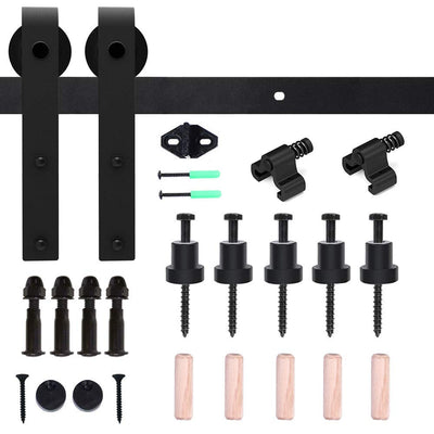 CCJH 20FT Single Sliding Barn Door Hardware Kit Black Basic Roller Carbon Steel Hanger Flat Track System for Closet Kitchen 1 Door 120 inch Wide