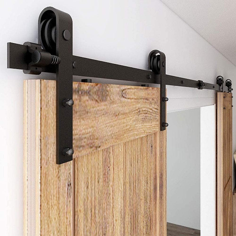 CCJH 20FT Sliding Barn Door Hardware Kit, Heavy Duty, Smoothly and Quietly, Easy to Install, Fit 60" Width Double Door Panel, Basic Style Hangers Black