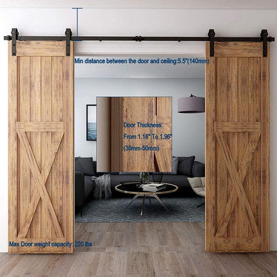 CCJH 20FT Sliding Barn Door Hardware Kit, Heavy Duty, Smoothly and Quietly, Easy to Install, Fit 60" Width Double Door Panel, Basic Style Hangers Black