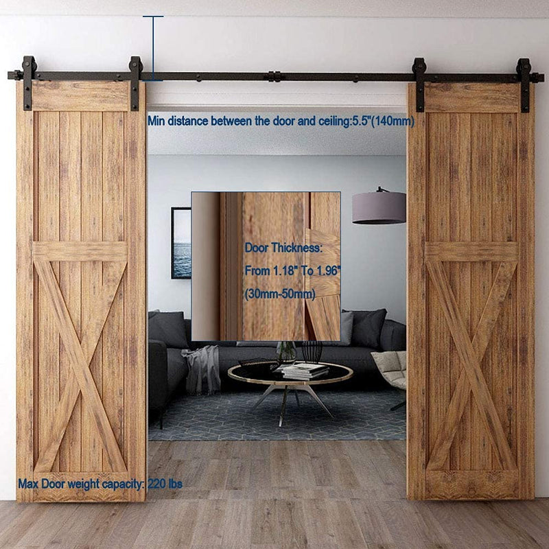 CCJH 20FT Sliding Barn Door Hardware Kit, Heavy Duty, Smoothly and Quietly, Easy to Install, Fit 60" Width Double Door Panel, Basic Style Hangers Black
