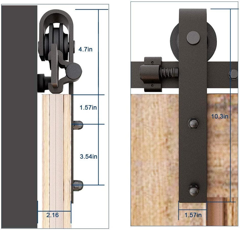 CCJH 20FT Sliding Barn Door Hardware Kit, Heavy Duty, Smoothly and Quietly, Easy to Install, Fit 60" Width Double Door Panel, Basic Style Hangers Black