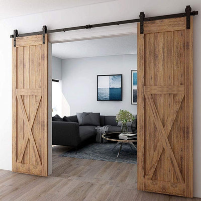 CCJH 20FT Sliding Barn Door Hardware Kit, Heavy Duty, Smoothly and Quietly, Easy to Install, Fit 60" Width Double Door Panel, Basic Style Hangers Black
