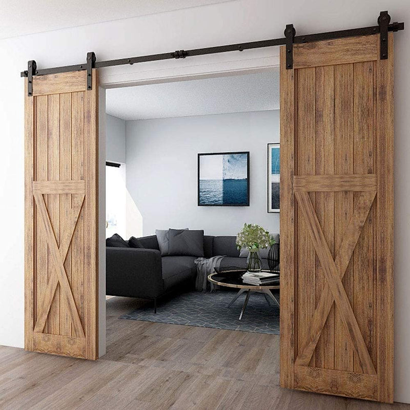 CCJH 20FT Sliding Barn Door Hardware Kit, Heavy Duty, Smoothly and Quietly, Easy to Install, Fit 60" Width Double Door Panel, Basic Style Hangers Black