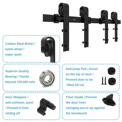 CCJH 20FT Sliding Barn Door Hardware Kit, Heavy Duty, Smoothly and Quietly, Easy to Install, Fit 60" Width Double Door Panel, Basic Style Hangers Black