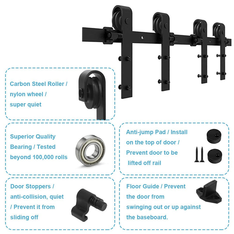 CCJH 20FT Sliding Barn Door Hardware Kit, Heavy Duty, Smoothly and Quietly, Easy to Install, Fit 60" Width Double Door Panel, Basic Style Hangers Black
