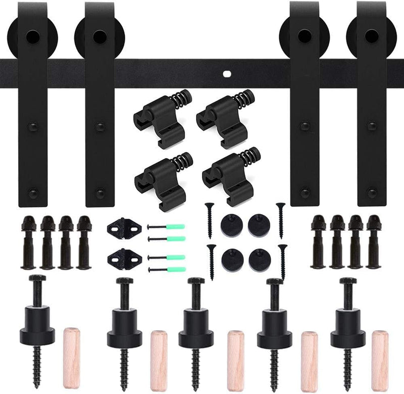 CCJH 20FT Sliding Barn Door Hardware Kit, Heavy Duty, Smoothly and Quietly, Easy to Install, Fit 60" Width Double Door Panel, Basic Style Hangers Black