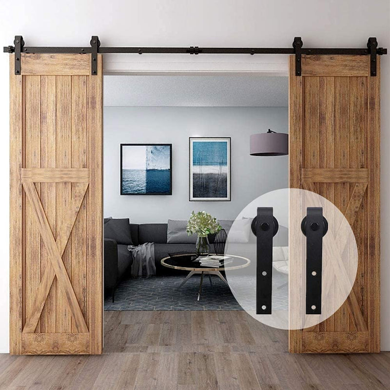 CCJH 20FT Sliding Barn Door Hardware Kit, Heavy Duty, Smoothly and Quietly, Easy to Install, Fit 60" Width Double Door Panel, Basic Style Hangers Black