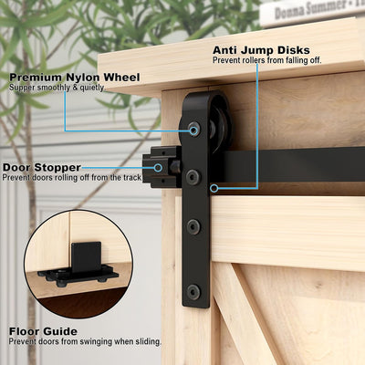 CCJH 3-8FT Super Mini Cabinet Bypass Sliding Barn Door Hardware Kit for 2/4 Door