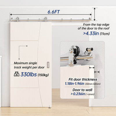 Stainless Steel Sliding Barn Door Hardware Kit, Black, (Whole Set Includes 1x Adjustable Floor Guide)