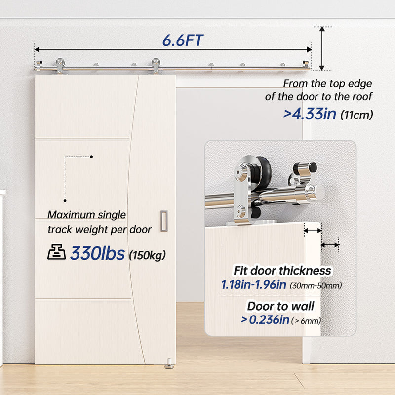 Stainless Steel Sliding Barn Door Hardware Kit, Black, (Whole Set Includes 1x Adjustable Floor Guide)