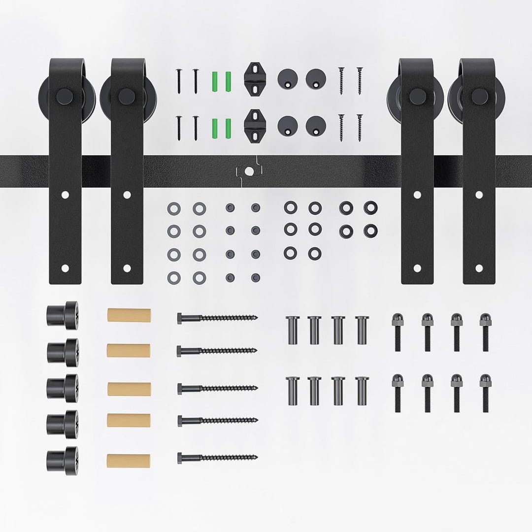 HOMACER 108-in Rustic Black Indoor J-Strap Double Bypass Barn Door Hardware Kit One_size | YT5TGH108C