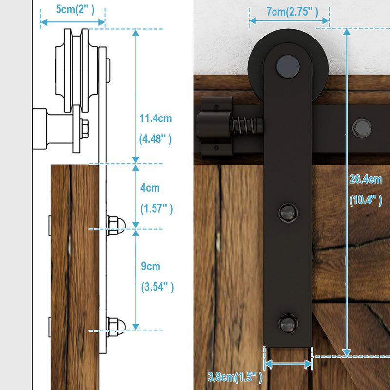 17FT Sliding barn door hardware kit for double wooden door