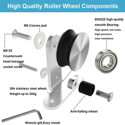 6FT-12FT Stainless Steel Sliding Track Barn Door Hardware Kit for Single Door Heavy Duty