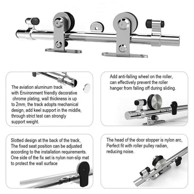 6FT-12FT Stainless Steel Sliding Track Barn Door Hardware Kit for Single Door Heavy Duty