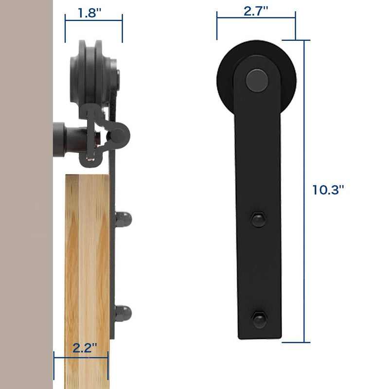CCJH 18FT Sliding Barn Door Hardware Kit, Heavy Duty, Smoothly and Silently, Easy to Install, Fit 54" Width Double Door Panel, I Shaped Hangers Black