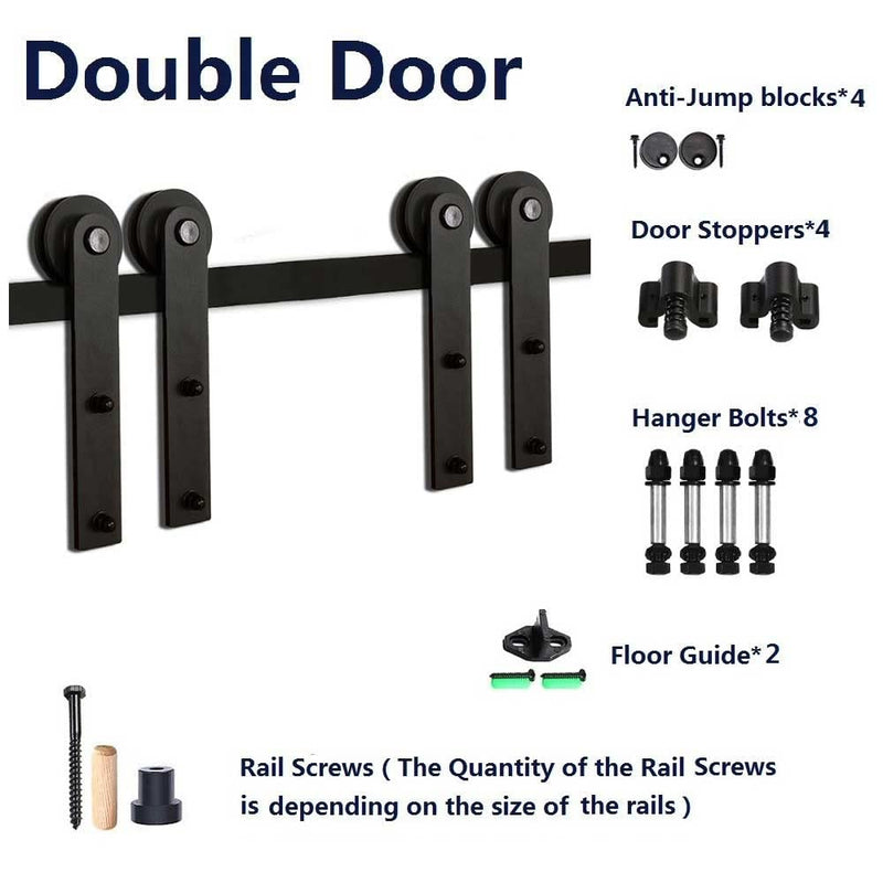 CCJH 18FT Sliding Barn Door Hardware Kit, Heavy Duty, Smoothly and Silently, Easy to Install, Fit 54" Width Double Door Panel, I Shaped Hangers Black
