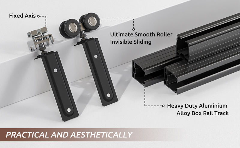 4FT Box Rail Hardware Bi-Folding Sliding Barn Door Hardware Kit  for 2 Doors (No Door)