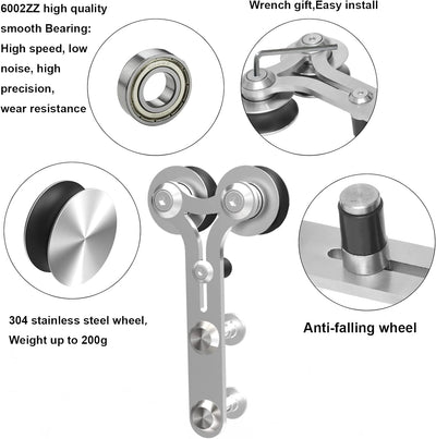 6FT/6.5FT/8FT/10FT Y Shape Roller Slidng Barn Door Hardware Kit
