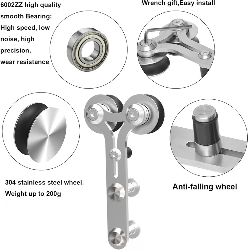 6FT/6.5FT/8FT/10FT Y Shape Roller Slidng Barn Door Hardware Kit