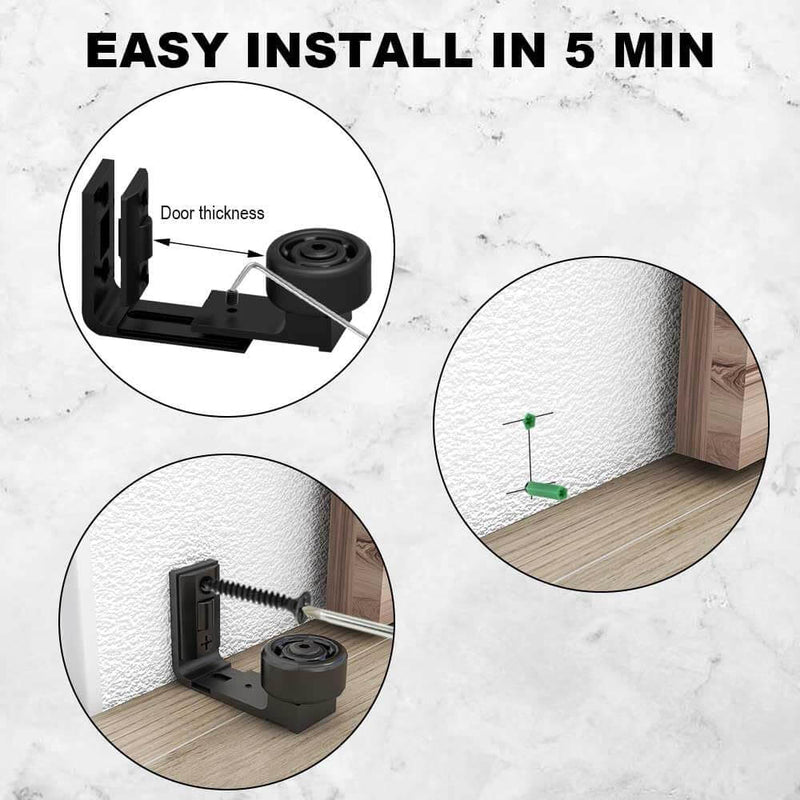 Upgrade Sliding Barn Door Floor Guide, Double Wheel Adjustable Roller Floor Guide, Smoothly and Quietly Bottom Guide for Sliding Door