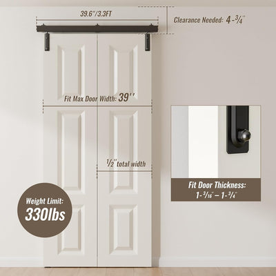 3/3.3/4FT Box Rail Folding Door Hardware Sliding Barn Door Track Wall Mount Kit