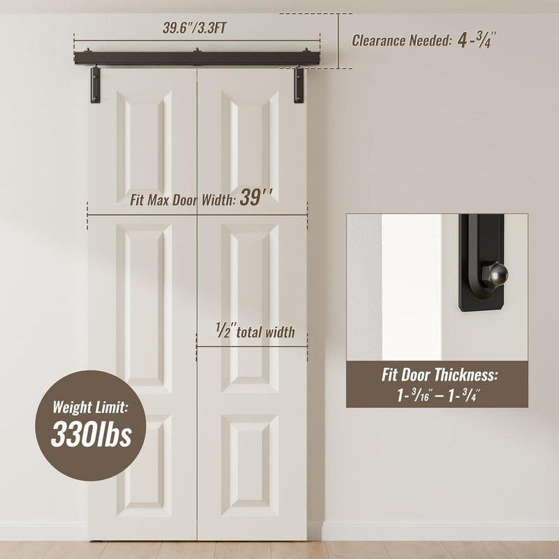 3/3.3/4FT Box Rail Folding Door Hardware Sliding Barn Door Track Wall Mount Kit