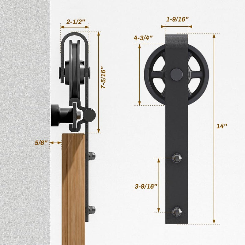 Medium Wheel Roller Sliding Barn Door Hardware Kit for Single/Double Doors
