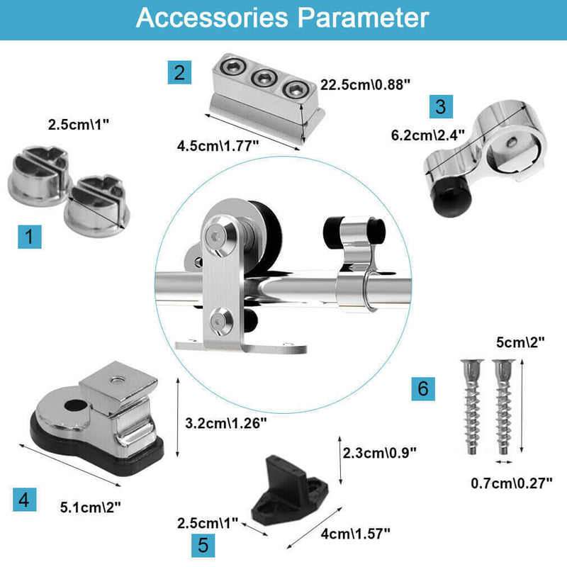 6FT-12FT Stainless Steel Sliding Track Barn Door Hardware Kit for Single Door Heavy Duty