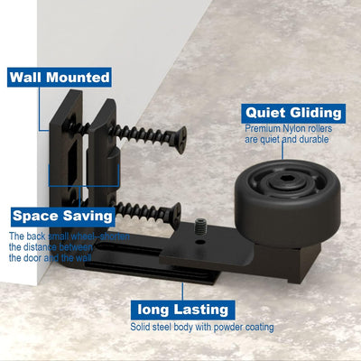 Sliding Barn Door Bottom Floor Guide, Adjustable U Shape Flexible Flush Design,Wall Mounted, Black
