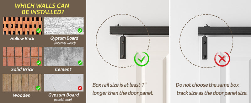 3/3.3/4FT Box Rail Folding Door Hardware Sliding Barn Door Track Wall Mount Kit