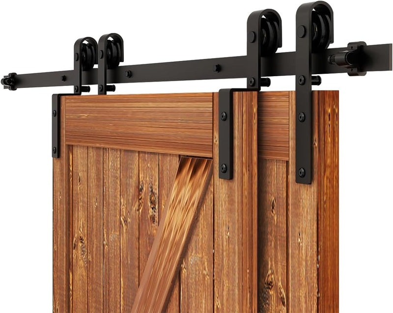 Bypass Sliding Barn Door Upgraded Single Track kit CCJH J Style for Double Barn Door