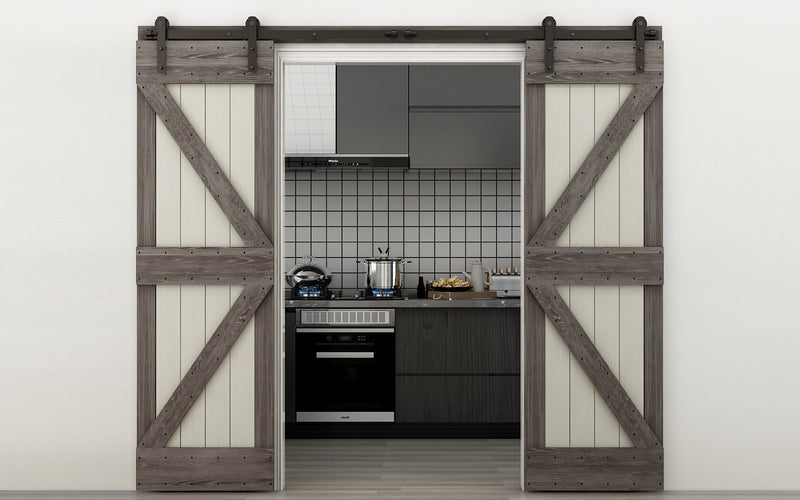 Barn door hardware kit with wheel and wheel track
