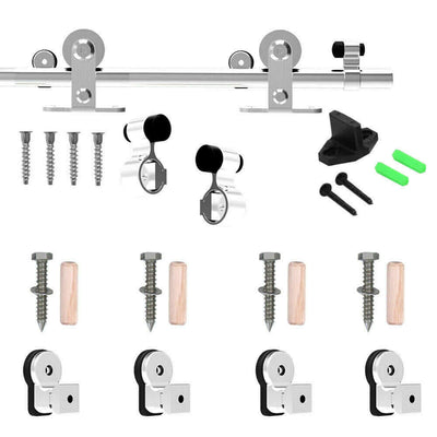 6FT-12FT Stainless Steel Sliding Track Barn Door Hardware Kit for Single Door Heavy Duty