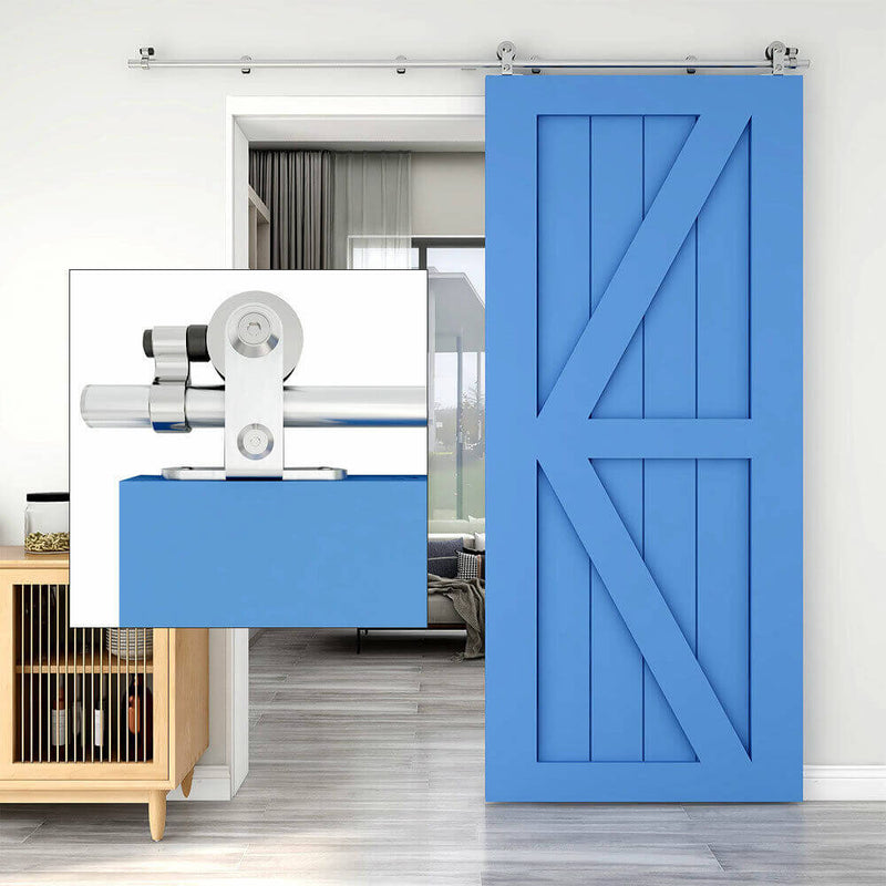 6FT-12FT Stainless Steel Sliding Track Barn Door Hardware Kit for Single Door Heavy Duty