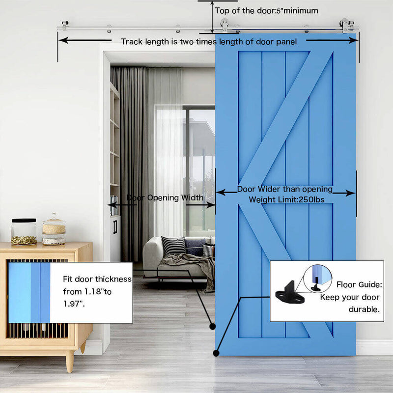 6FT-12FT Stainless Steel Sliding Track Barn Door Hardware Kit for Single Door Heavy Duty