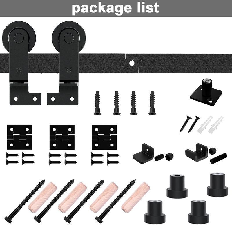 Top mount bifold sliding barn door hadware kit for wooden door