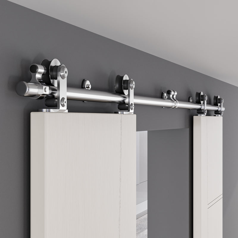 Stainless Steel Sliding Barn Door Hardware Kit, Black, (Whole Set Includes 1x Adjustable Floor Guide)
