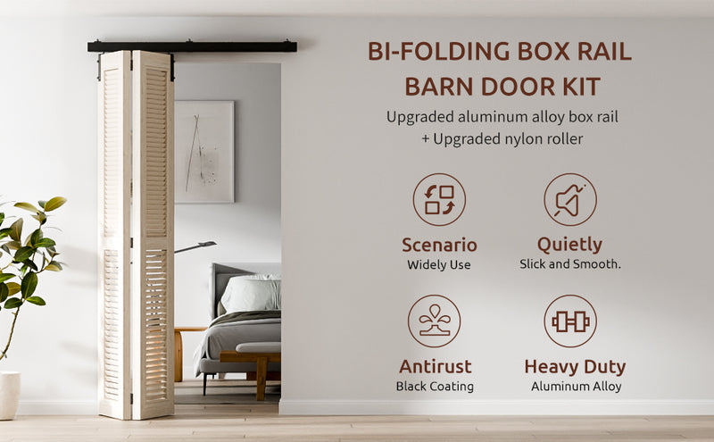 4FT Box Rail Hardware Bi-Folding Sliding Barn Door Hardware Kit  for 2 Doors (No Door)