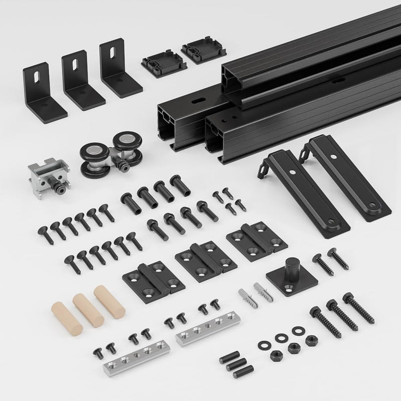 4FT Box Rail Hardware Bi-Folding Sliding Barn Door Hardware Kit  for 2 Doors (No Door)